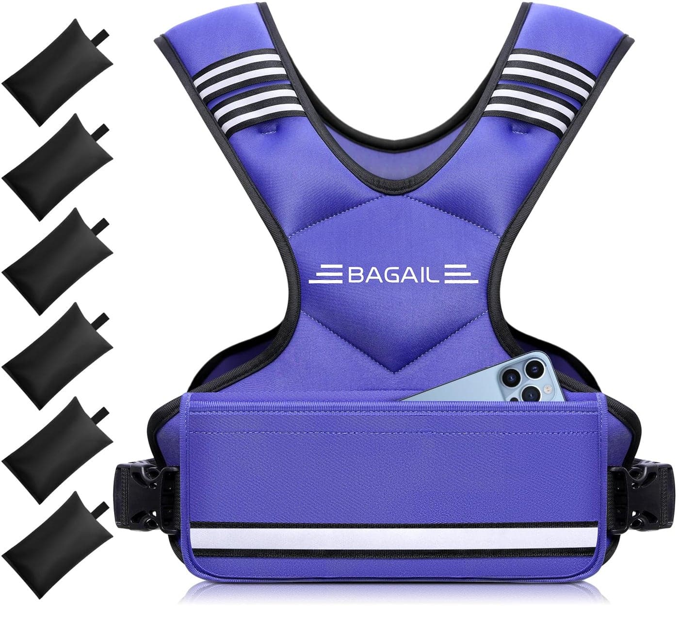 BAGAIL Adjustable Weighted Vest for Women 4-10lb, Comfortable U-Neck Rucking Vest with 6 Removable Weights, Storage Pocket and Reflective Strips for Walking, Jogging, Weight Loss & Home Workouts