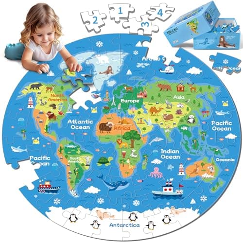 72 Piece World Map Jigsaw Puzzle for Kids 35 46 Globe Round Floor Puzzles Geography Educational Birthday Gifts Learning Resource Educational Montessori Toys World Map