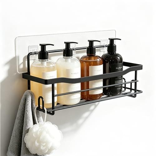 BATHDESIGN Shower Caddy Shelves Organizer Rack, Single Pack Shower Caddy,No Drilling Wall Mounted Self Adhesive Shower Shelves for Inside Shower, Matte Black