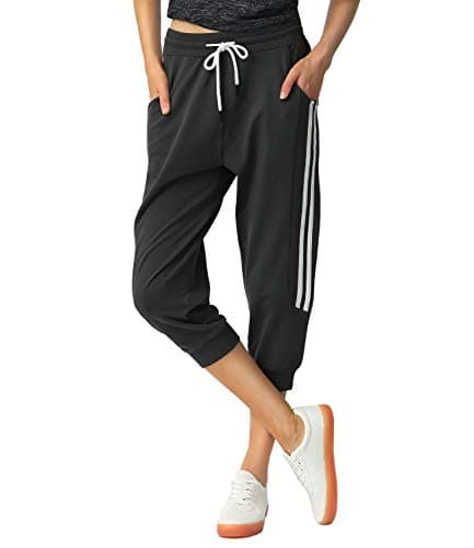 SPECIALMAGIC Women's Capri Pants Cropped Joggers with Pockets Elastic Waist Drawstring Capri Sweatpants Black X-Large