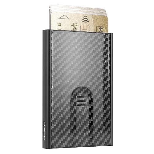 ÖGON -DESIGNS- Carbon fiber automatic card holder, RFID Protection, The original minimalist slim wallet for men and women, Up to 6 cards, Slider model