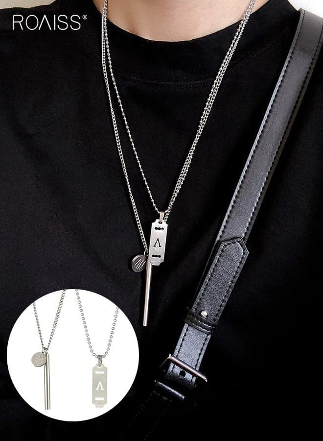 Unisex 2PCS Necklaces Set, Simple Stylish Jewelry Set, Exquisite Elegant Accessories, Double Stacked Chain Necklace, Perfect for Daily Wear, Weddings or Any Occasion