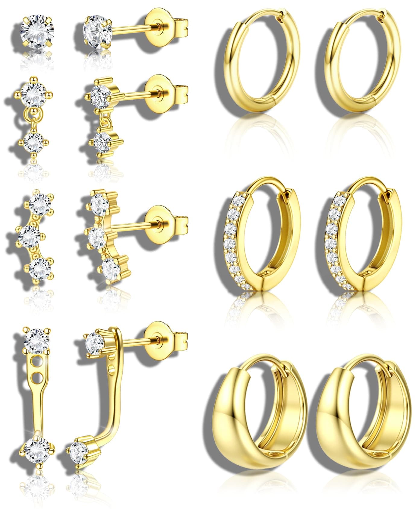 BESTEEL 7Pairs Hypoallergenic Gold Earrings for Women Trendy Small Stud Huggie Hoop Earing Stacks Set Cute Stainless Steel Cartilage Helix Jewelry for Sensitive Ears Dainty Christmas Earrings Gifts