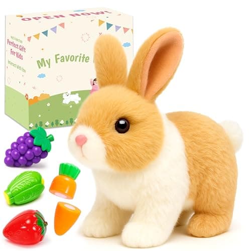 Easfan Walking Rabbit Interactive Electronic Pet Plush Bunny Toy Twitching Mouth and Nose Hoping Rabbit Ears Moving Educational Plush Toy Easter Birthday Gifts for Kids Girls 7