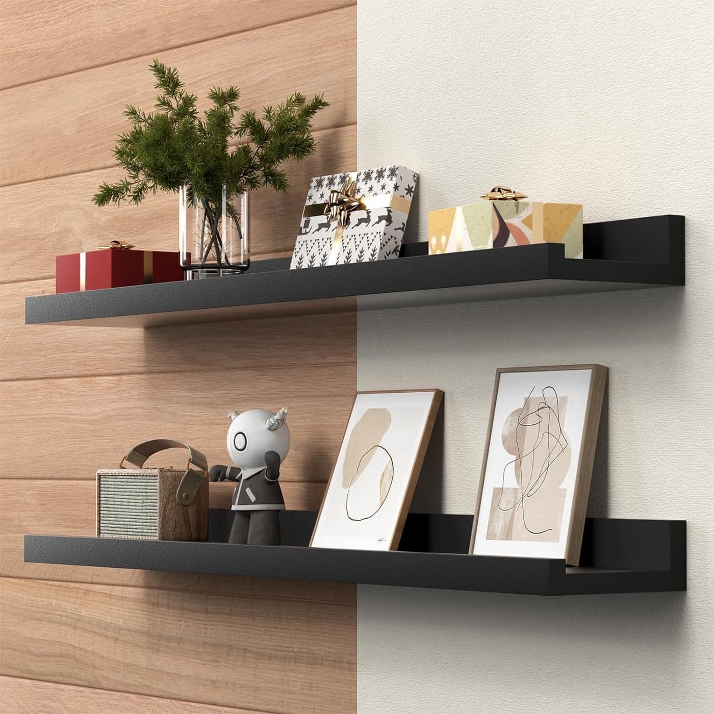 Craftsline Floating Shelves Wall Mounted Set of 2 31 Inch Black Photo Ledge Shelf Wood Picture Shelf for Bedroom Living Room Bathroom Kitchen