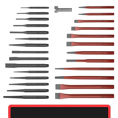 AMM 28 PCS Heavy Duty Punch and Chisel Set, Including Taper Punch, Cold Chisels, Pin Punch and Center Punch, Cr-V, Ideal for Working with Wood, Metal, Automotive, Sculpture, etc