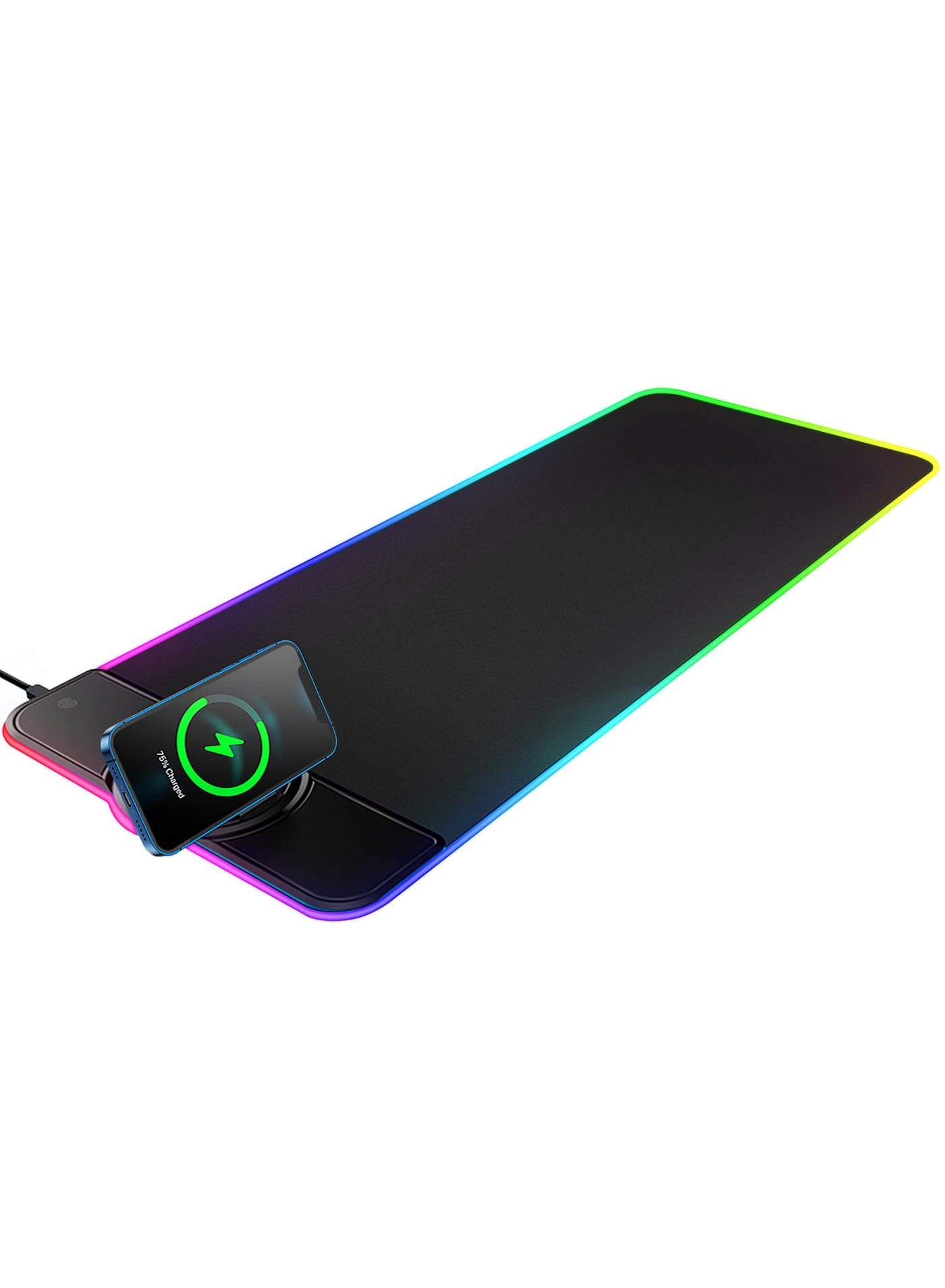 RGB Large Gaming Mouse Pad with Wireless Charger, 15W LED Big Keyboard Mousepads Mat with Premium Microfiber Cloth and Non-Slip Base, Spill-Resistant Computer Desk Pad Mat, 32*12 inches