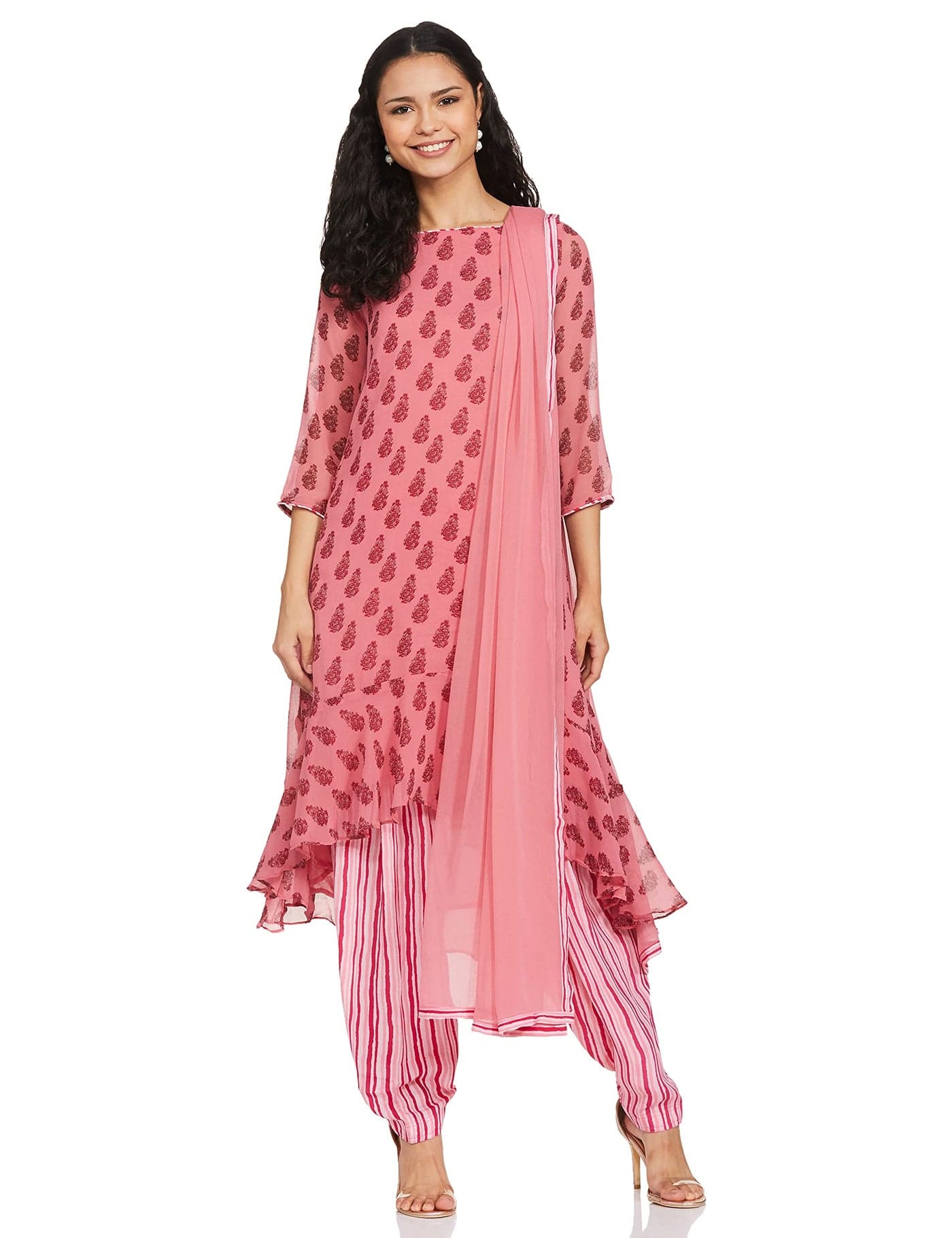 BIBA WOMEN PRINTED RELAXED SALWAR KURTA DUPATTA(SKDJAIPUR D7706_PINK_36)