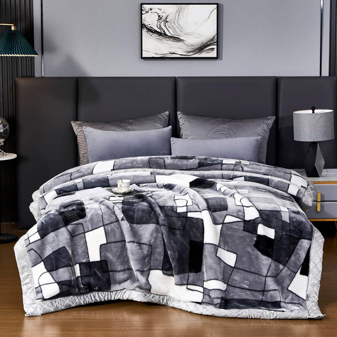 LGYKUMEG Korean Mink BlanketSilky Soft and Warm 2 Ply Reversible Raschel Bed Blanket for Winter Bed and Couch 71x87in66lbGray and White