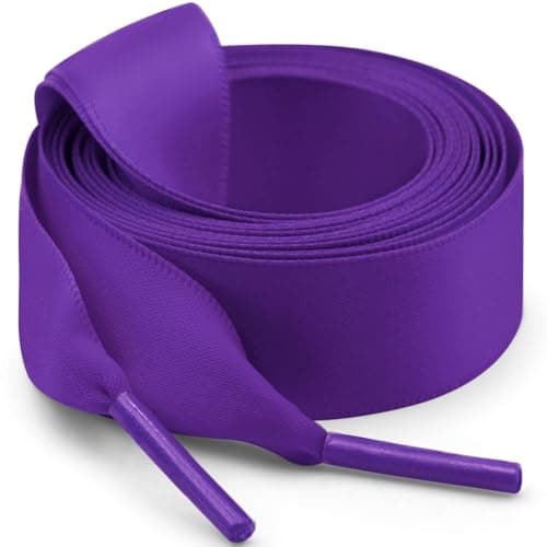 WEGOODZF Flat Satin Ribbon Shoelaces: 2cm Wide 31 inch Deep Purple Silk Shoe Laces for Women -2 Pair