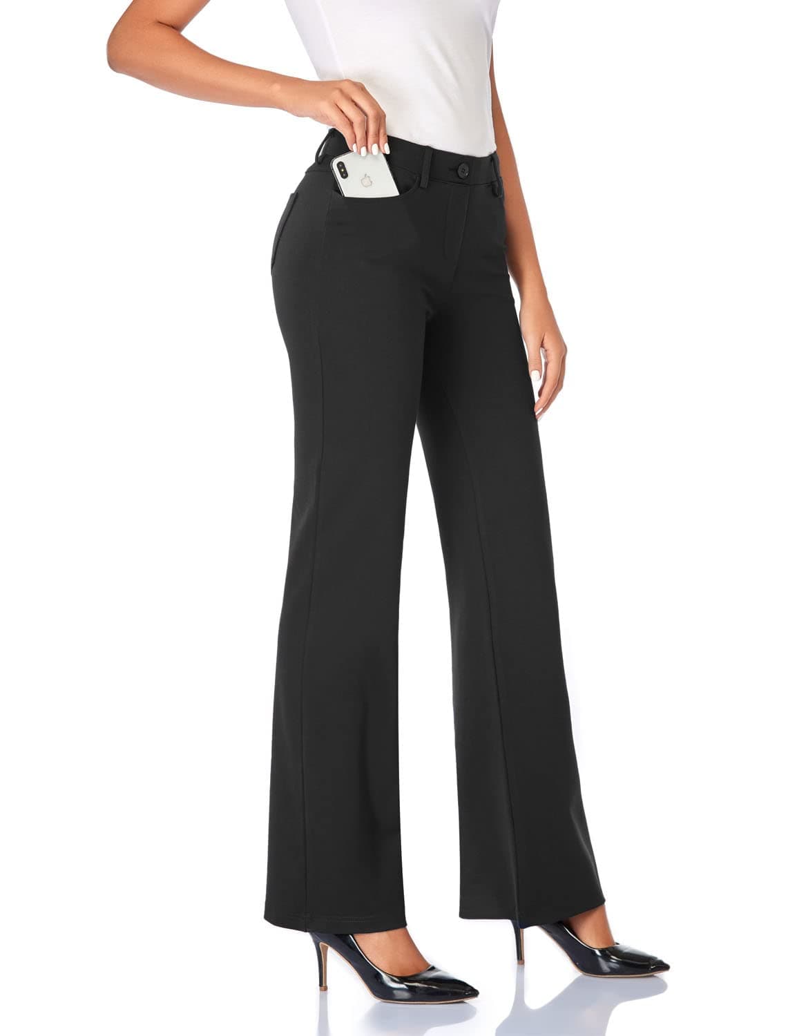 Tapata Women's 28''/30''/32''/34'' Stretchy Bootcut Dress Pants with Pockets Tall, Petite, Regular for Office Work Business 32", Black, XXL