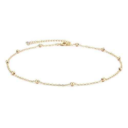 MEVECCO Gold Dainty Bead Plain Chain Choker Necklace for Women,14K Gold Plated Cute Tiny Satellite Chain Boho Minimalist Simple Choker Necklace