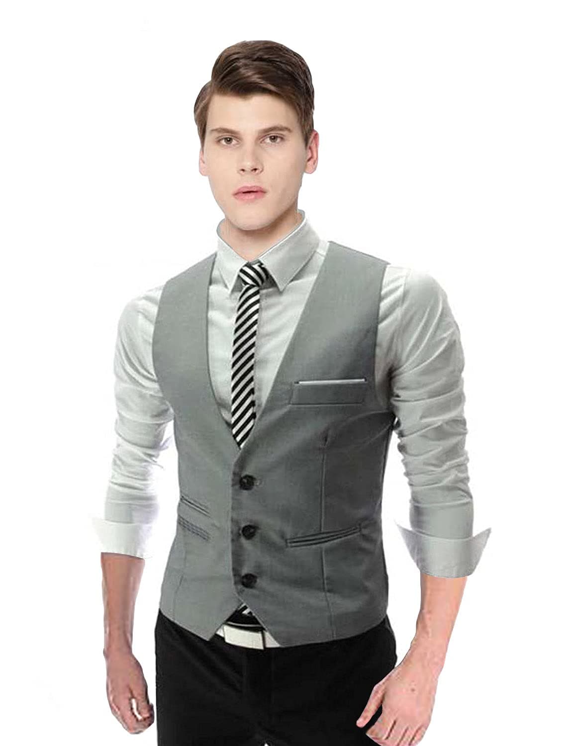 OORA Men's Viscose V-Shape Tuxedo Style Waist Coat Slim Fit Latest V Neck Half Slim Jacket Formal Casual Stylish Coat for Wedding Party Office Wear (Tuxedo_Grey_38)