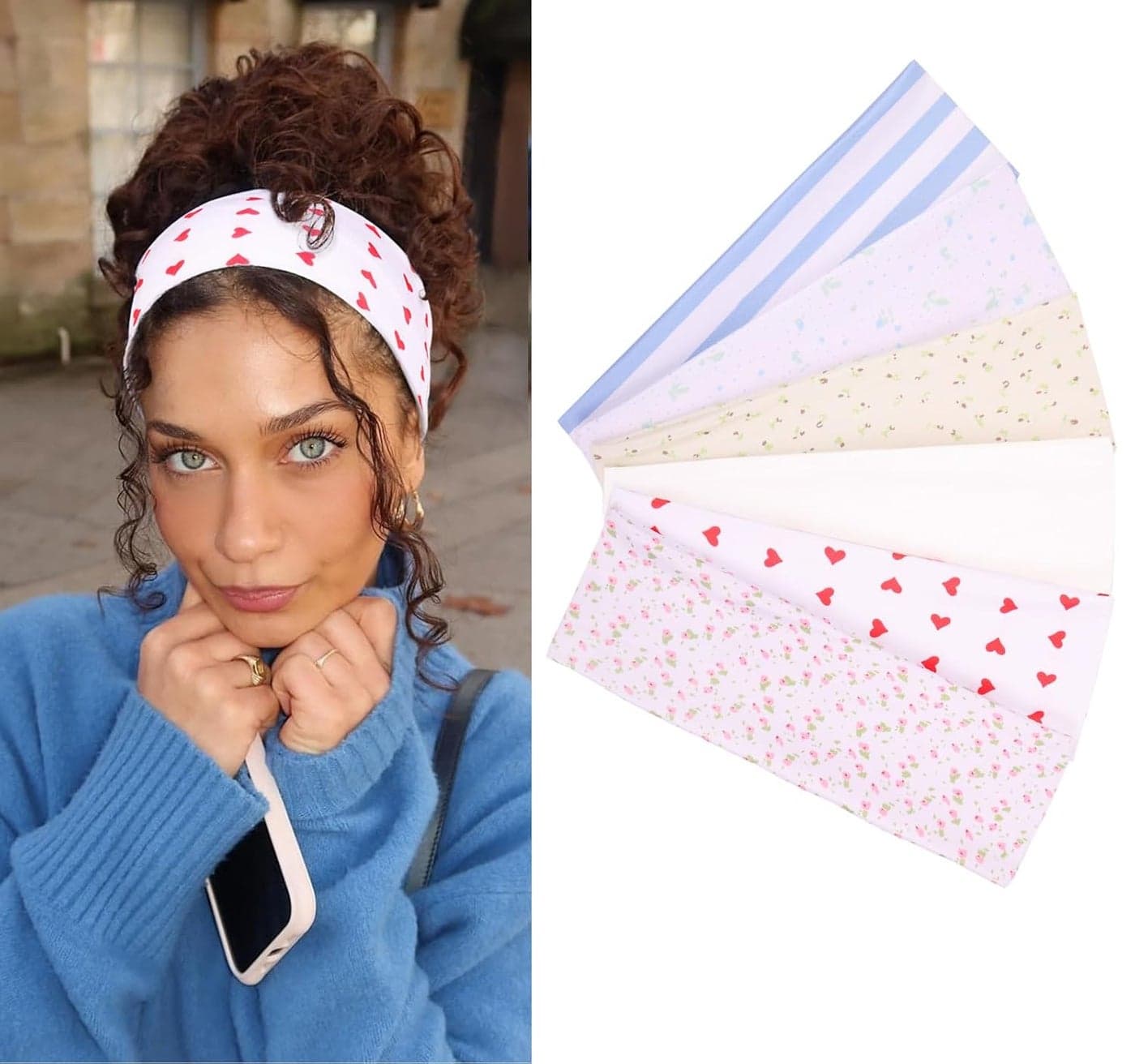 Leeven Womens Headbands for Short Hair Non Slip Elastic Floral Hairbands Soft Fabric Stripe Head Bands for Girls Heart Headbands