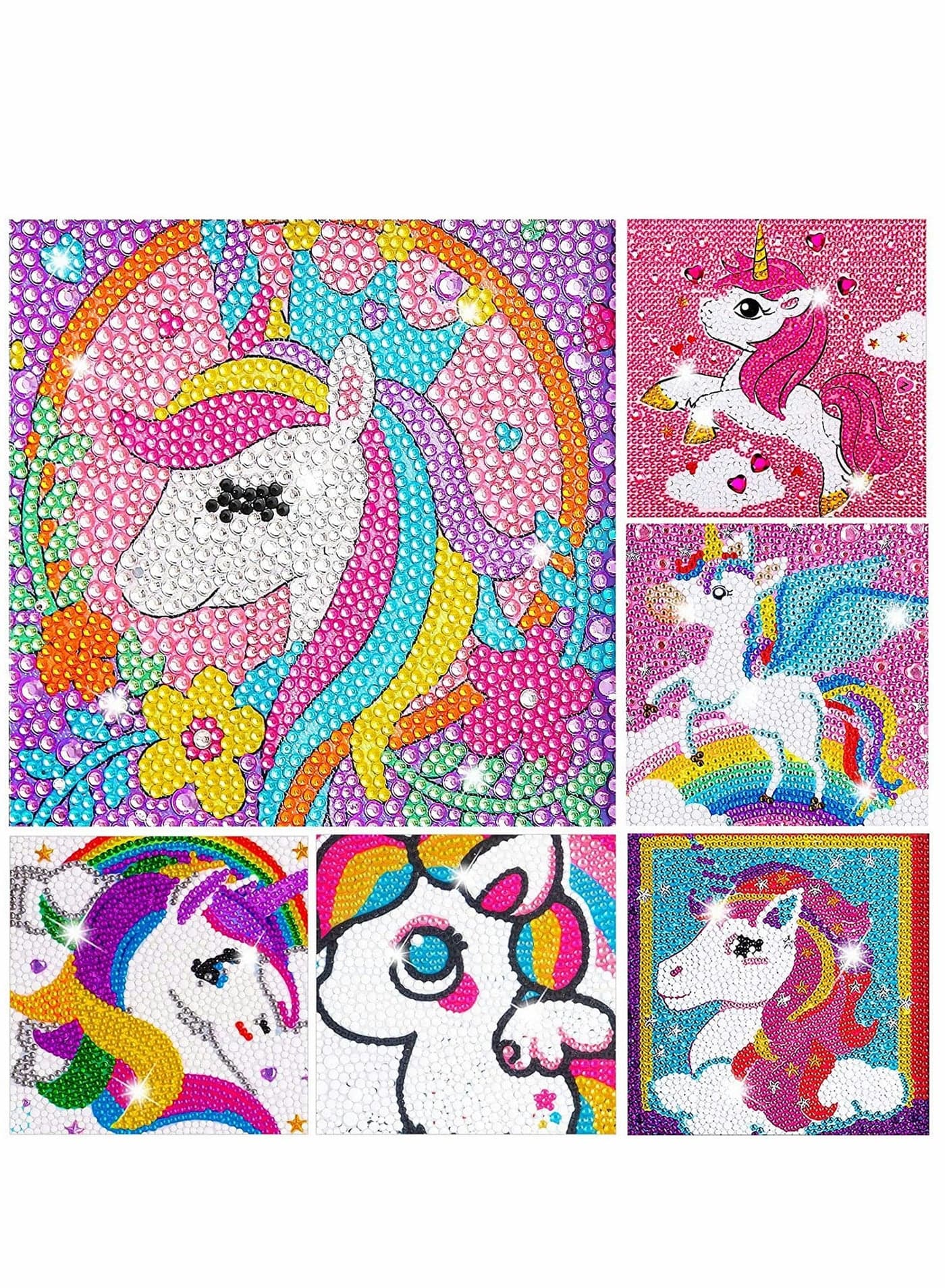 Diamond Painting Kits for Kids 6 Packs 6x6 Inch Arts & Crafts Wooden Frame Gem Art Unicorn Stickers Kids' Mosaic DIY Embroidery Gift