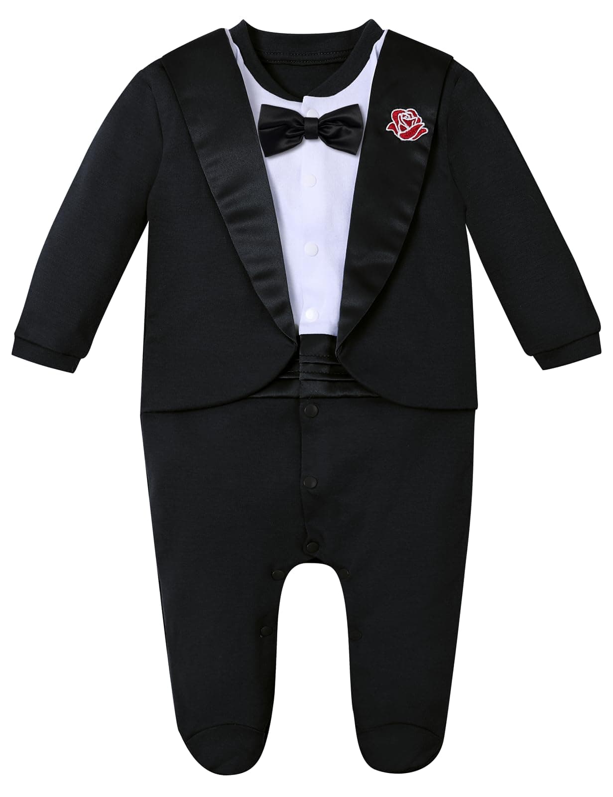 AJ DESIGN Newborn Boy Suit Baby Tuxedo Infant Wedding Gentleman Formal Photoshoot Outfit Footie Black