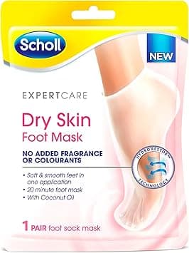 Scholl ExpertCare Dry Skin Foot Mask Nourishing Foot Mask with Coconut Oil Urea and Shea Butter 24Hour Moisture for Dry Foot Skin 1 Pair of Foot Mask Socks One Size