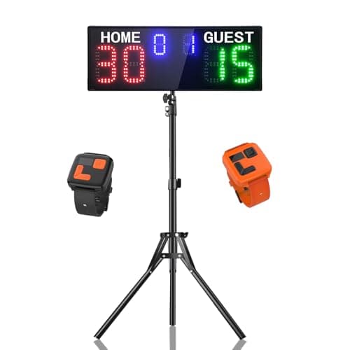 YZ LED Electronic Scoreboard with Watch Control Digital Scoreboard with Remote Portable Scoreboard Basketball Digital Tennis Score Keeper for Net Adjustable Tripod for Outdoor Games