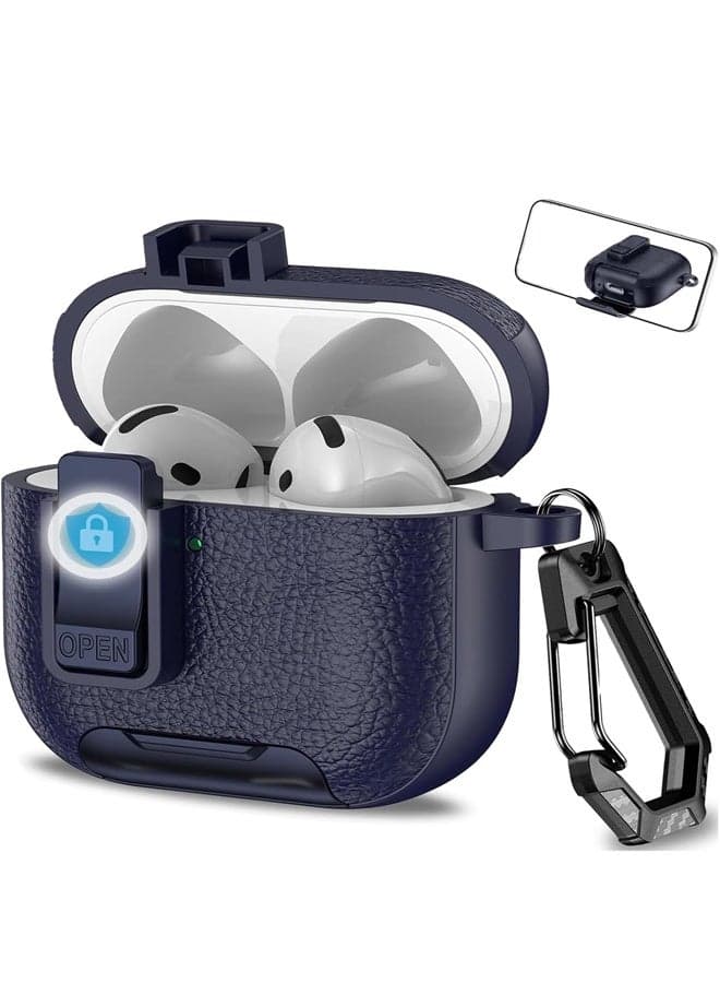 For Leather AirPods Pro 3 Case Cute Air Pods Pro 3 Case with Lock with Phone Holder & Keychain | Airpods 3 Pro Cases (Blue)