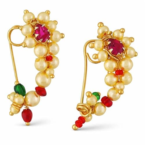 VAMA FASHIONS Maharashtrian Marathi Nathiya without pressing nose pin rings clip on nath for women & girls.