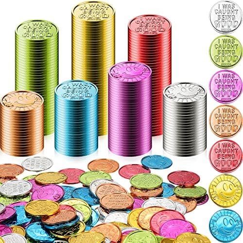 Zubebe 800 Pcs Behavior Tokens Bulk Caught Being Good Incentive Coins Reward Behavior Tokens for Kids Colorful Plastic Coins School Teacher Prize Supplies Reward Play Counting Party Favors