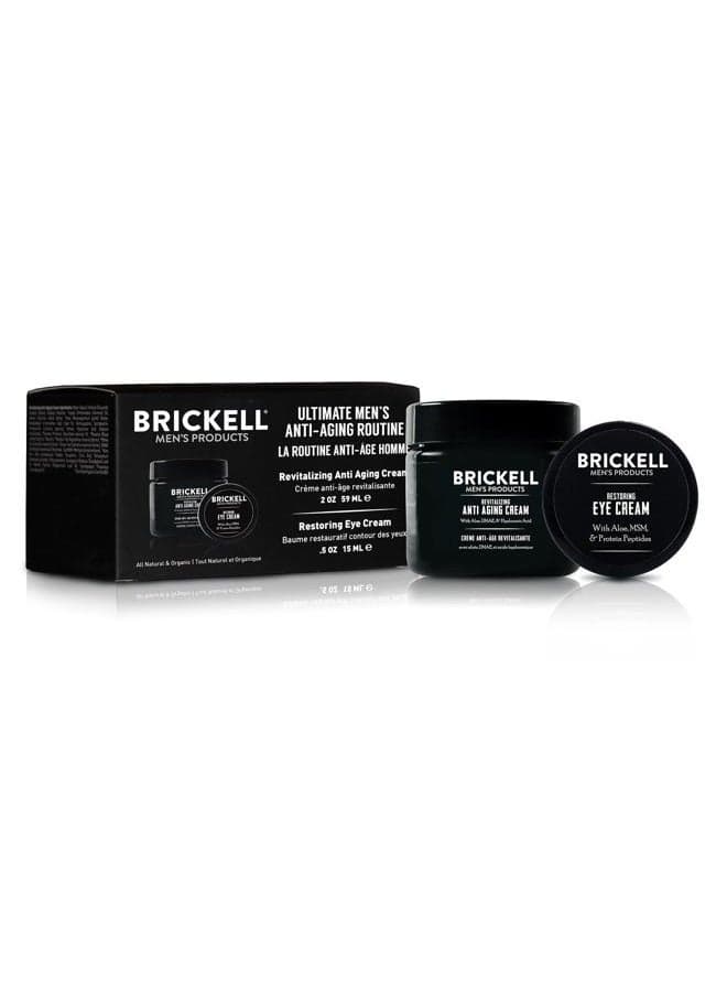 Brickell Men's Ultimate Anti-Aging Routine, Anti-Wrinkle, Night Face Cream and Eye Cream to Reduce Puffiness, Wrinkles, Dark Circles, Under Eye Bags, Natural and Organic, Scented