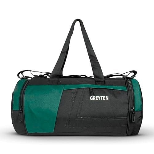 GREYTEN Gym Bag for Men & Women, Duffel Bag for Sports, Gyms, Duffel Bag Gym Bag, Polyester Sports Duffle/Shoulder/Gym Bag for Tennis, Dance, Golf, Football, Crossfit & Swimming (Green Black)