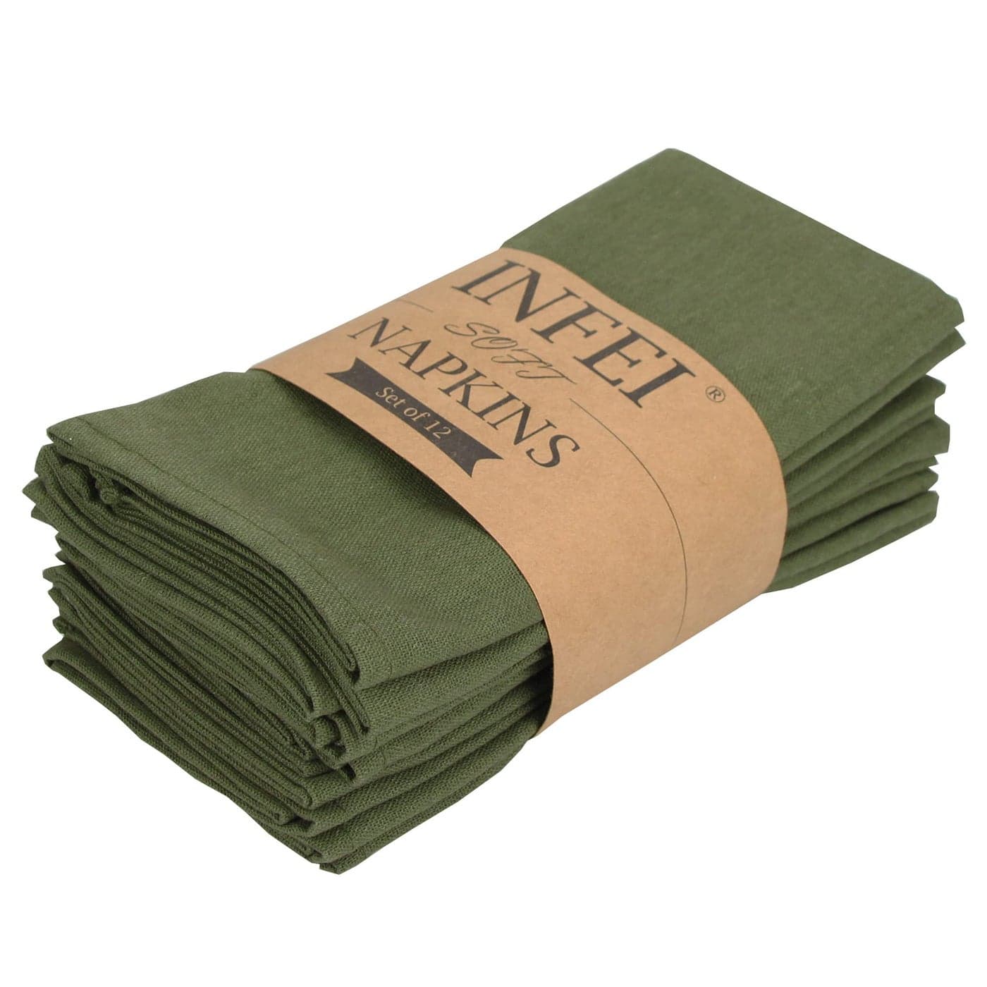 INFEI Solid Color Polyester Linen Blended Thin Dinner Napkins Pack of 12 40 x 40 cm for Events Home Use Army Green