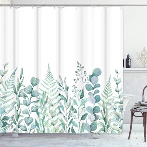 Emvency Fabric Shower Curtain Curtain with Hooks Green Eucalyptus Watercolor Floral Pattern Botanical Artistic Border Botany Bouquet Branch Clip 72"X72" Waterproof Decorative Bathroom
