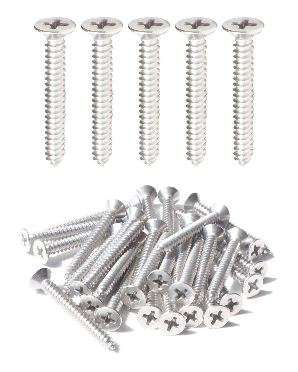 IMScrews 50pcs #12 x 1-1/2" (38mm) Stainless Flat Head Phillips Wood Screws 18-8 (304) Stainless Steel Countersunk Self Tapping Screws