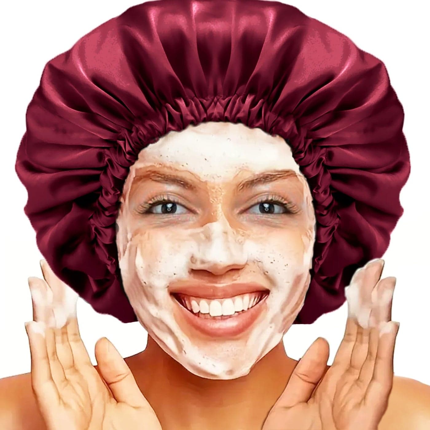 Shower Cap for Women Reusable and Double Layer Waterproof Large Shower Cap for Women Adjustable Shower Caps Hair Cap with Satin Lined for All Hair StylesRed