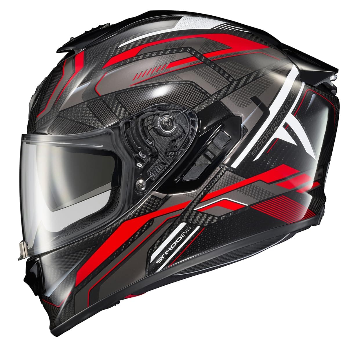 ScorpionEXO ST1400 EVO Carbon Fiber Full Face Sport Touring Street Motorcycle Helmet Bluetooth Ready Speaker Pockets DOT ECE Hex Gloss Red Medium