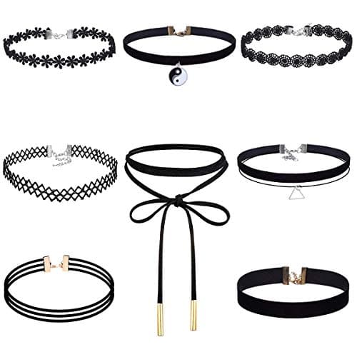 Akstore Velvet Choker Classic Choker Necklace Layered Chokers Necklaces Cute Black Velvet Choker Necklace Womens (Black 8PCS)