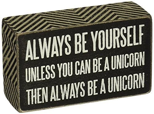 Primitives by Kathy Chevron Trimmed Box Sign,Wood, Paper, 3" x 5", Be A Unicorn
