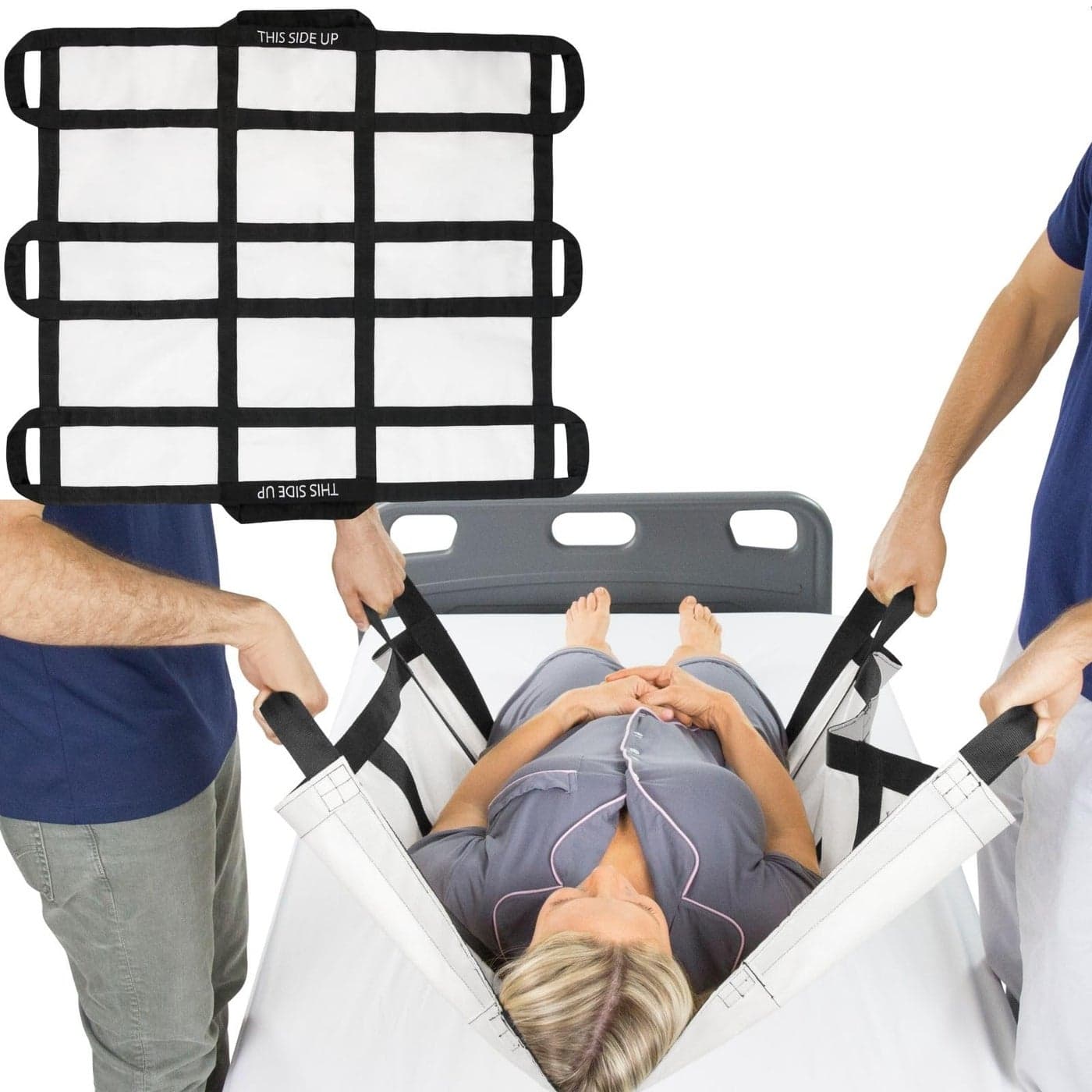 Vive Transfer Blanket with Handles 35 x 34 Bed Positioning Pad Straps Reusable Washable Patient Lifting Device Body Lift Turning Sliding Moving Caregiver Family Aid Bedridden Elderly