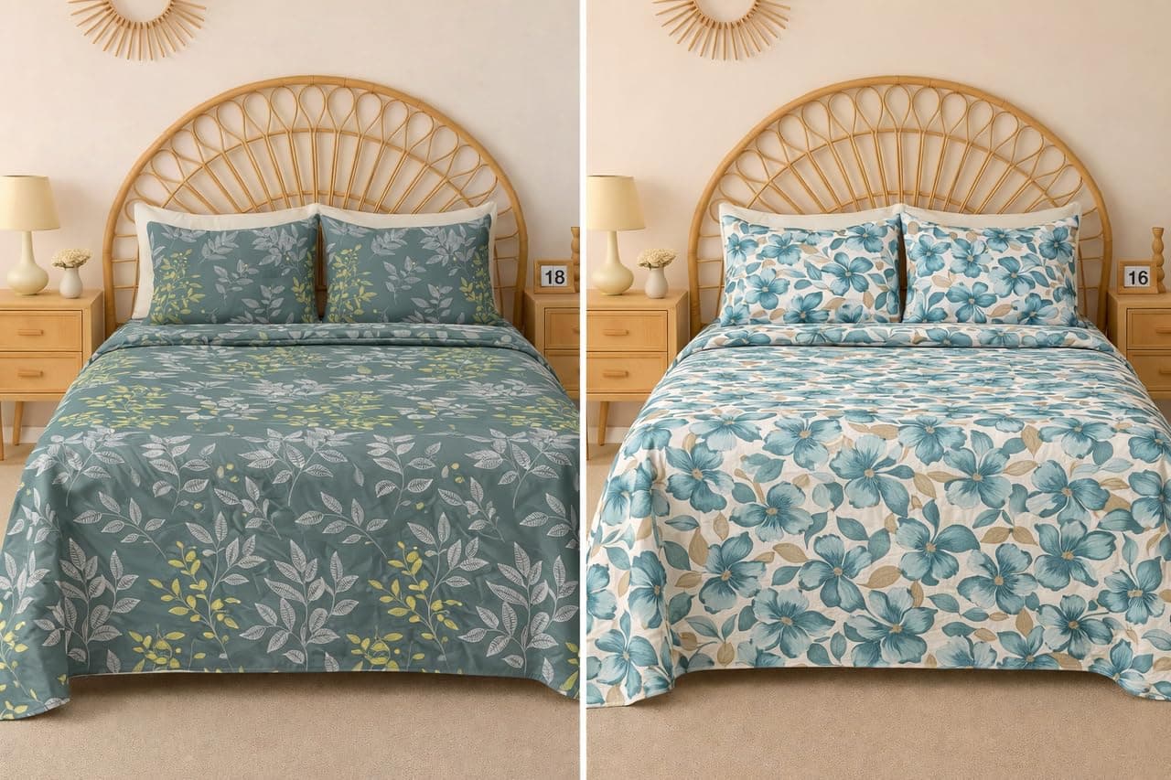 BSB HOME 100% Cotton Super Soft Designer Printed 2 Piece Pillow Covers for All Season 20" X 30" Inches (Beige, Green and Red)