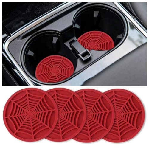 4PCS Silicone Car CoastersUnique Spider Web NonSlip Car Cup Holder Coaster Car Interior AccessoriesUniversal 275 Inch Car Drink Coaster for Women Men Red