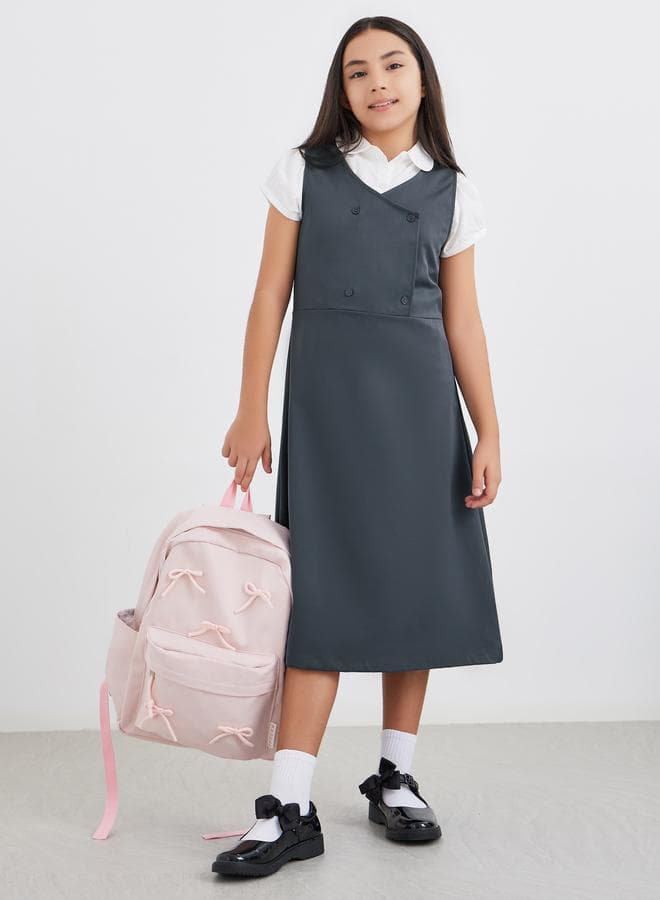 Girls School Uniform Grey V Neck Button Detail Pinafore Dress
