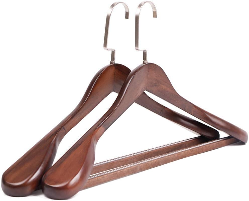 Rollyware® Extra Wide Shoulder Anti Slip Technology Dark Brown Wooden Coat Hangers Retro Finish, Solid Wood Coat Hangers, Glossy Finish with Extra Thick Chrome Hooks Pack of 1