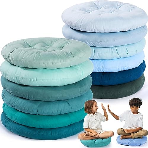 Fumete 12 Pcs Floor Pillows Cushions Seating 16 x 16 Inches Color Round Seat Reading Floor Chair Cushions for Kids Adults Classroom Home School Playing Supplies(Multicolor)