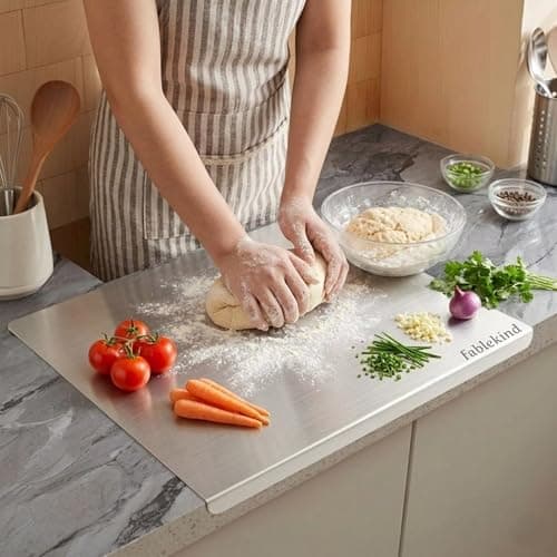 FABLEKIND 304 Stainless Steel Premium Chopping Board Large for Kitchen | Heavy Duty Vegetable Cutting Board | Cutting Board Steel for Meat, Fish & Fruits | Big Size 42 x 32 cm