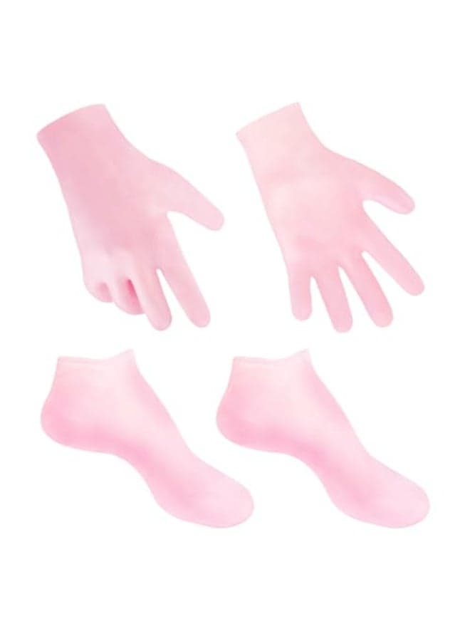 MoyRetty 2 Pairs Moisturizing Glove Socks Set Silicone Gel Spa Socks for Dry Cracked SkinSilicone Gel Heel Socks Anti Slipfor Foot Hand Softening Calluses Foot Care After PedicurePink