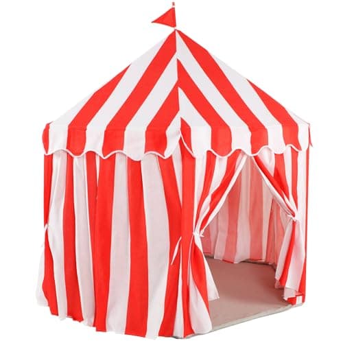 Vincreem Large Tent for Kids 55 X 53 Kids Playhouse Red and White Stripe Tent for Carnival Party Supplies for Play and Games Indoor and Outdoor Camping Activity Toys