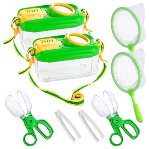 2Sets Bug Catcher for Kids - Sturdy Kids Bug Catching Kit Gifts with Collector Butterfly Net Tweezer, Bugs Habitat Outdoor Explorer Kit for Age 3 4 5 6 7 8, 8Pcs