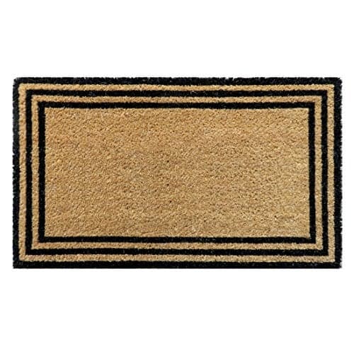 ATMAH Natural Coir Doormat 35x60 cm Black Border | Non Slip Dirt Trapper | Indoor & Covered Outdoor Entrance Mat