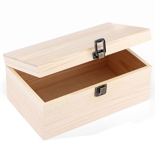 WSICSE Unpainted Wood Box with Hinged Lid Large 92x55x39 for Crafts DIY Storage Jewelry Gift Box and Hobby Organization for Fathers Day