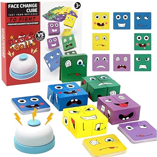 Wooden Cubes IQ Puzzle Building Cube Express Toy Faces Magic Face Building Block Wooden Puzzle Montessori Toy