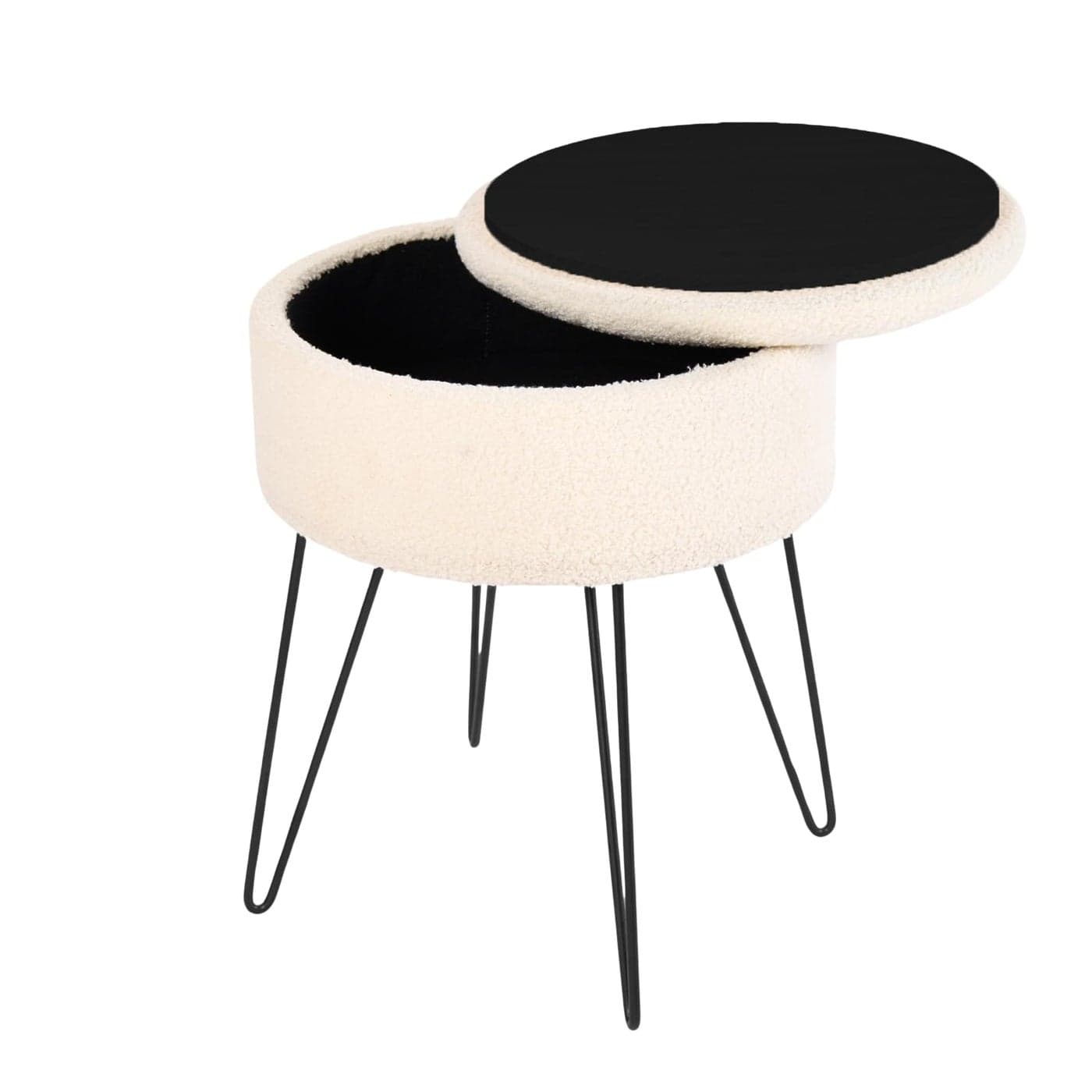 OHS Boucle Cream Footstool Storage Vanity Chairs for Dressing Table Bedroom Living Room Hairpin Legs Ottoman Stool Decorative Padded Teddy Fleece Pouffe Foot Stools