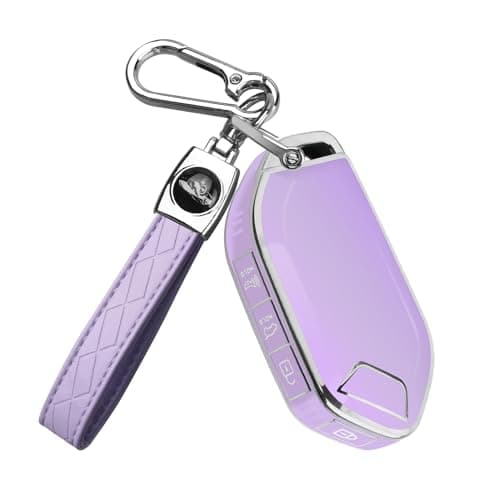 QBUC for Kia Key fob CoverSoft TPU 360Car Key Case Protector with Leather Keychain Compatible with Kia Telluride 20232024 5 Buttons Smart Key Purple