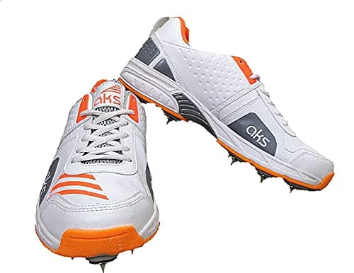 Aks Australia Cricket Spikes With Nails White/Orange Size 10 With Wrist Band Cotton 3" Red